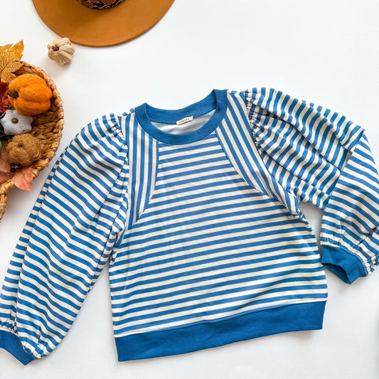 Bluebird Stripe Puff Sleeve Sweatshirt