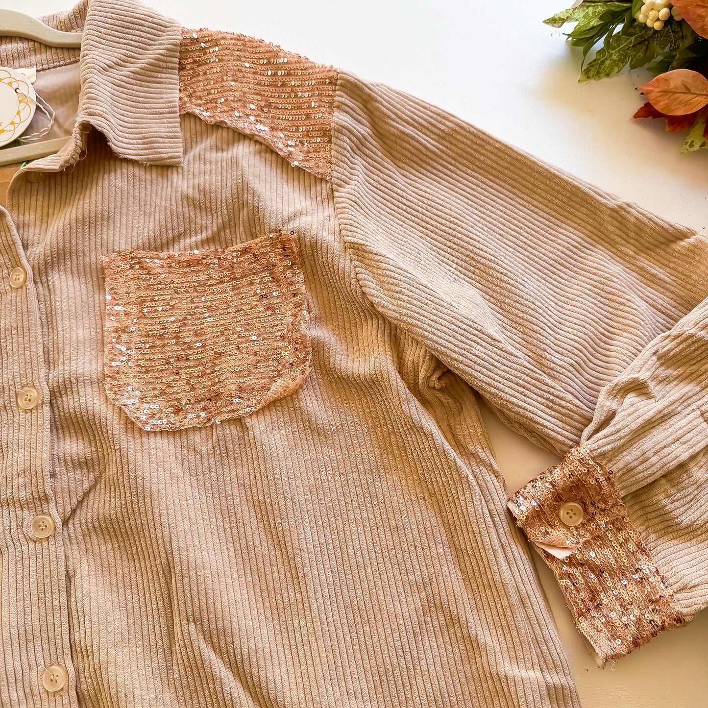 Rose Gold Hayride Sequin Cord Shacket