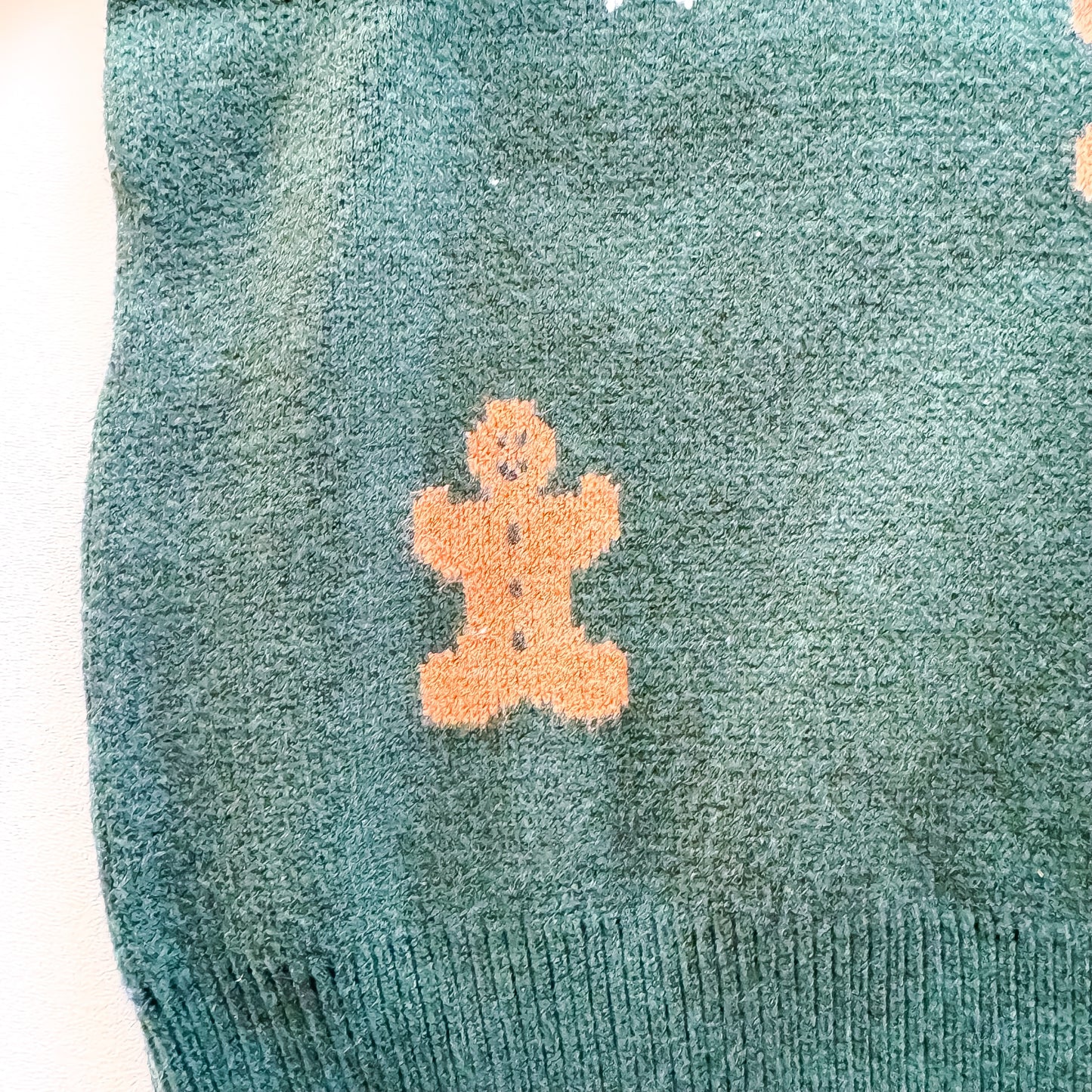 Gingerbread Season - Short Puff Sleeve Gingerbread Pattern Sweater Top