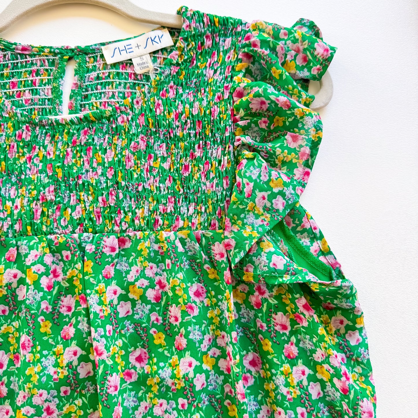 Meadow Harvest - Butterfly Sleeve Smocked Woven Floral Print Dress