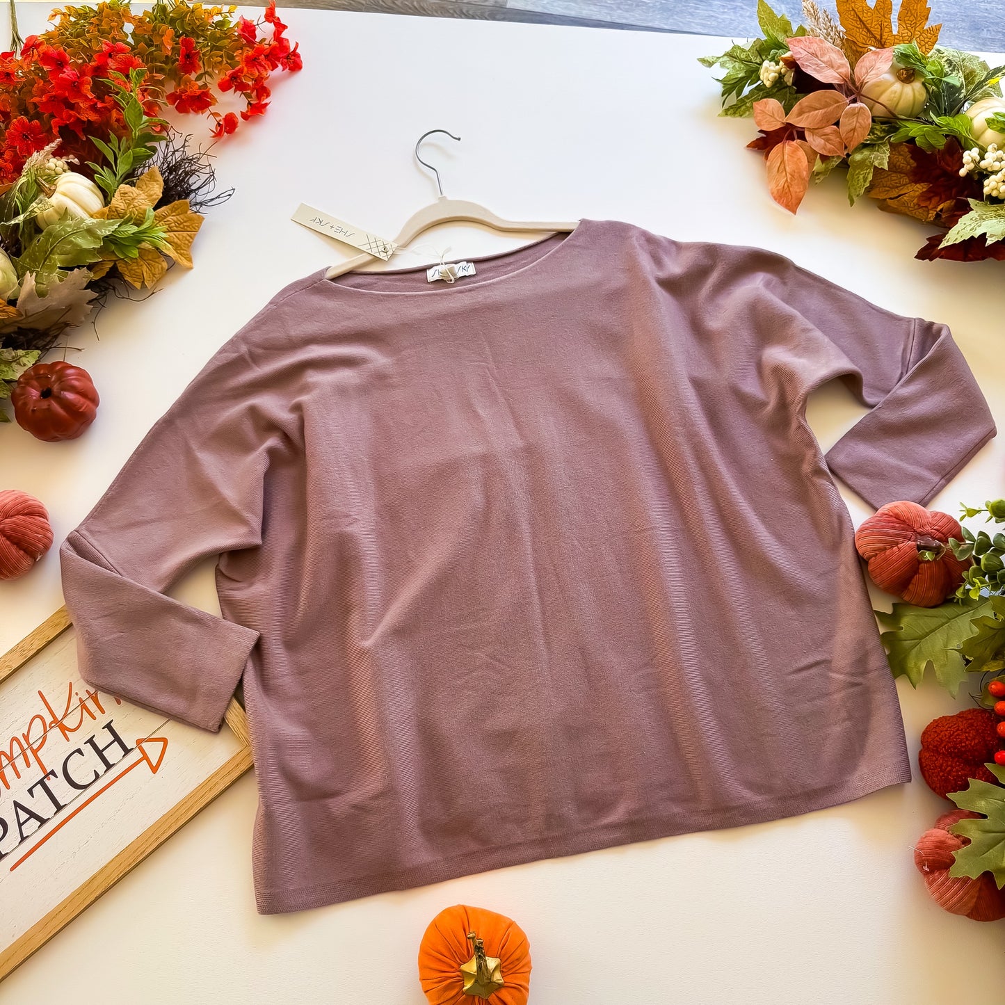 Mocha Latte Lounge - Long Sleeve Boat Neck Sweater Top