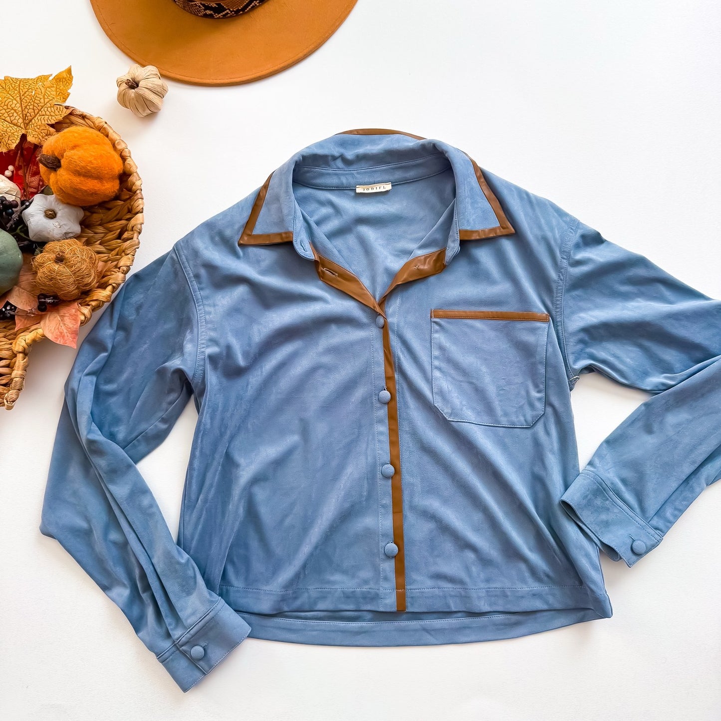 Cornflower Faux Suede Piped Shacket