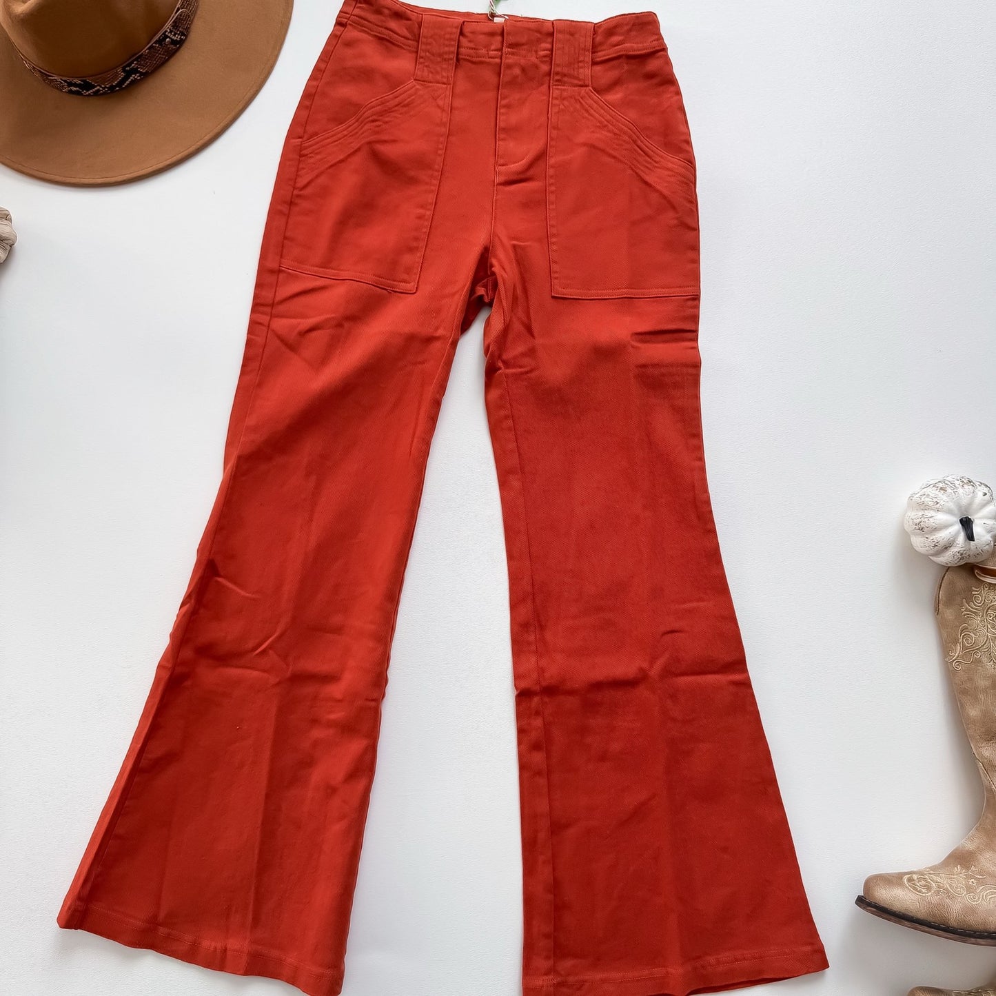 Umgee rust patch pocket flare pants