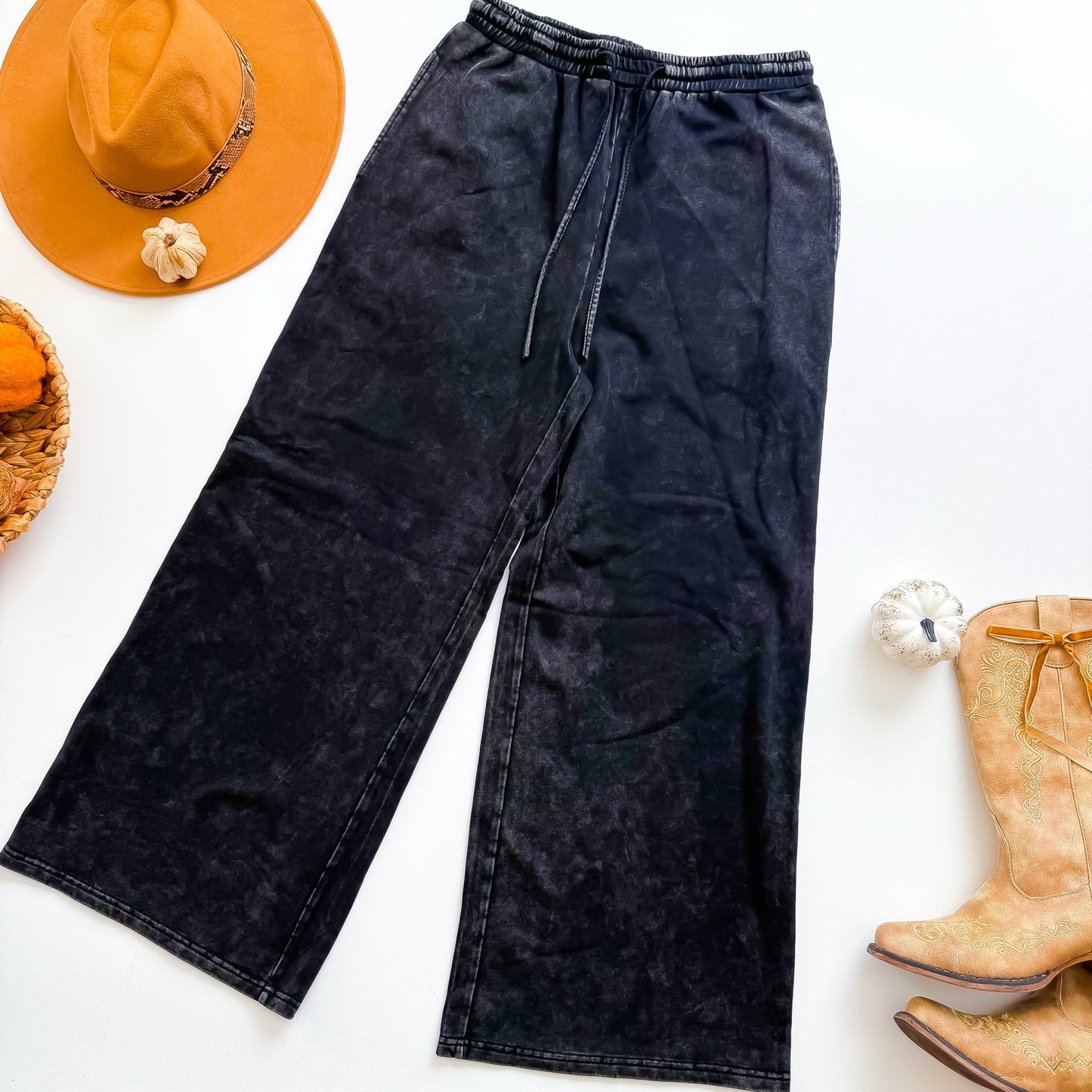 Smoky Night Mineral Wash Wide Leg Pants