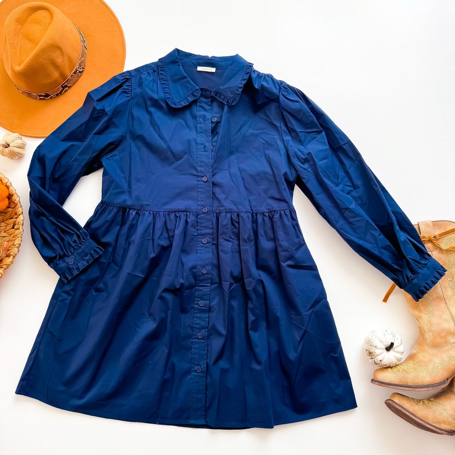 Navy Darling Peter Pan Collar Babydoll Dress