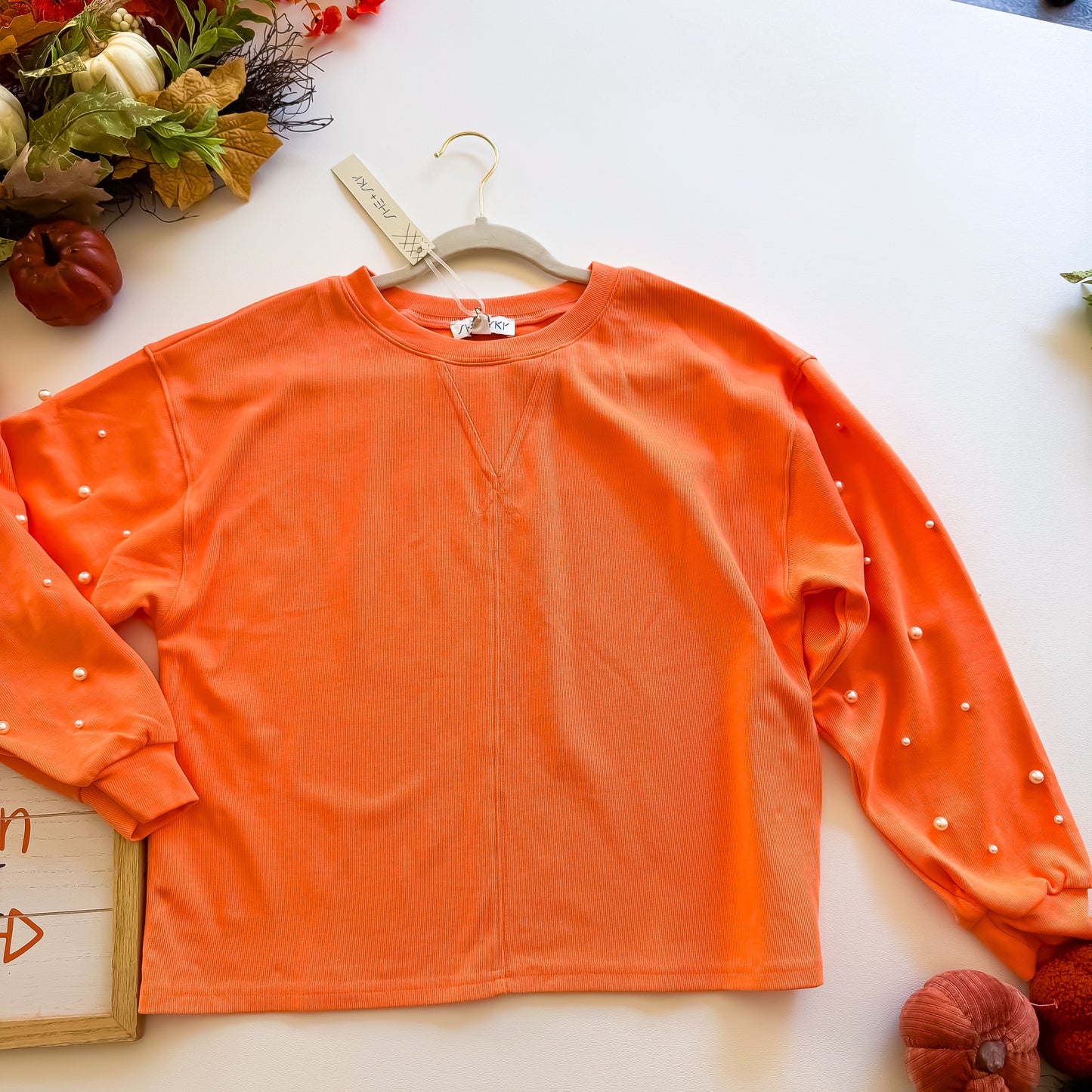 Pumpkin Spice Pearl - Long Sleeve Pearl Heavy Knit Top
