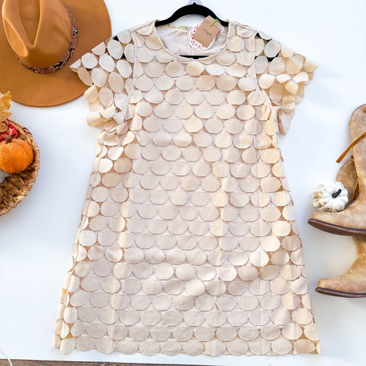 Umgee cream circle appliqué shift dress