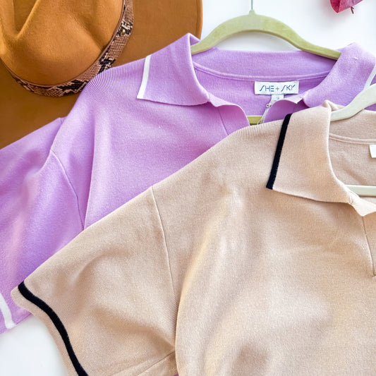 Contrast Hem Collared Sweater Top