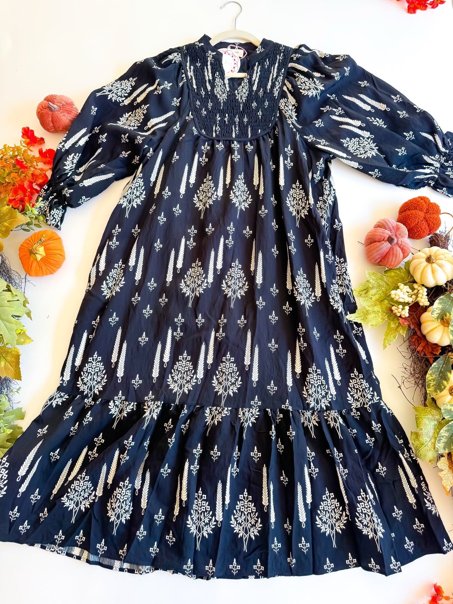 Midnight Orchard Smocked Dress