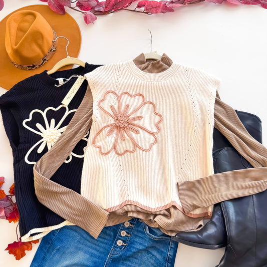 Floral Scallop Hem Sweater Top