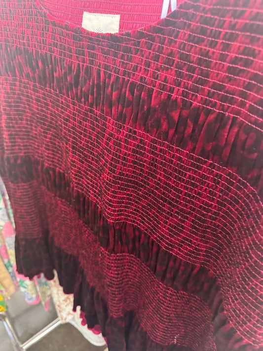 Red & Black Leopard Smocked Top