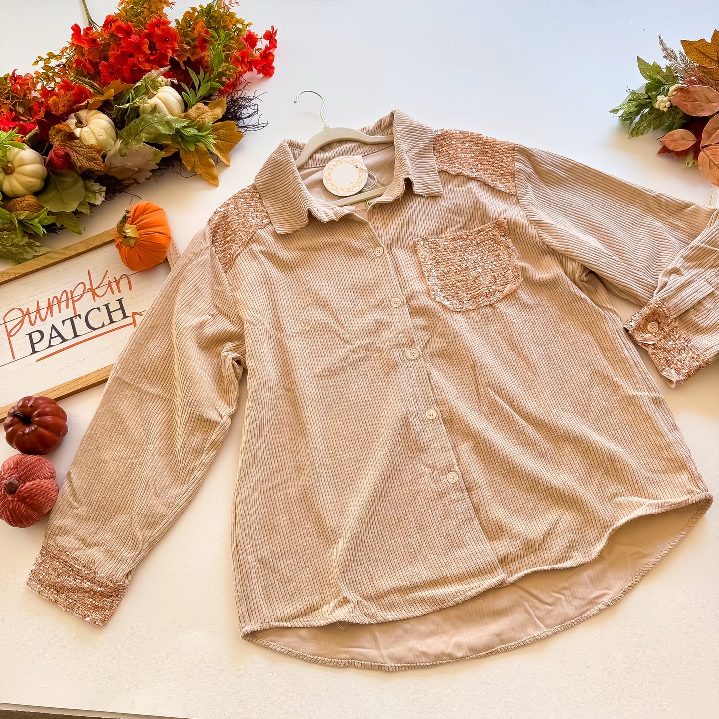 Rose Gold Hayride Sequin Cord Shacket