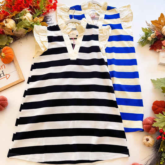 Sunday Brunch Stripe Ruffle Sleeve Dress