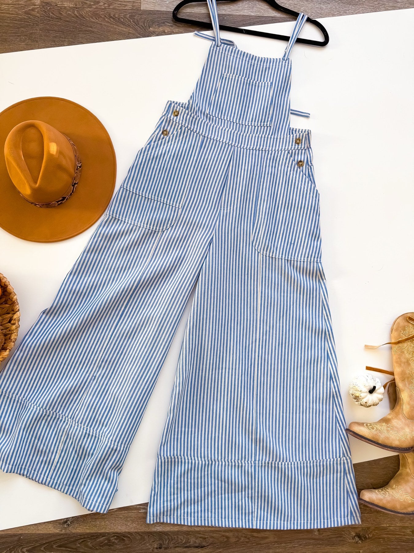 Blue Skies Stripe Wide Leg Overalls