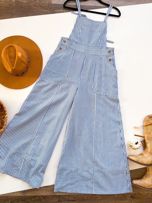 Blue Skies Stripe Wide Leg Overalls