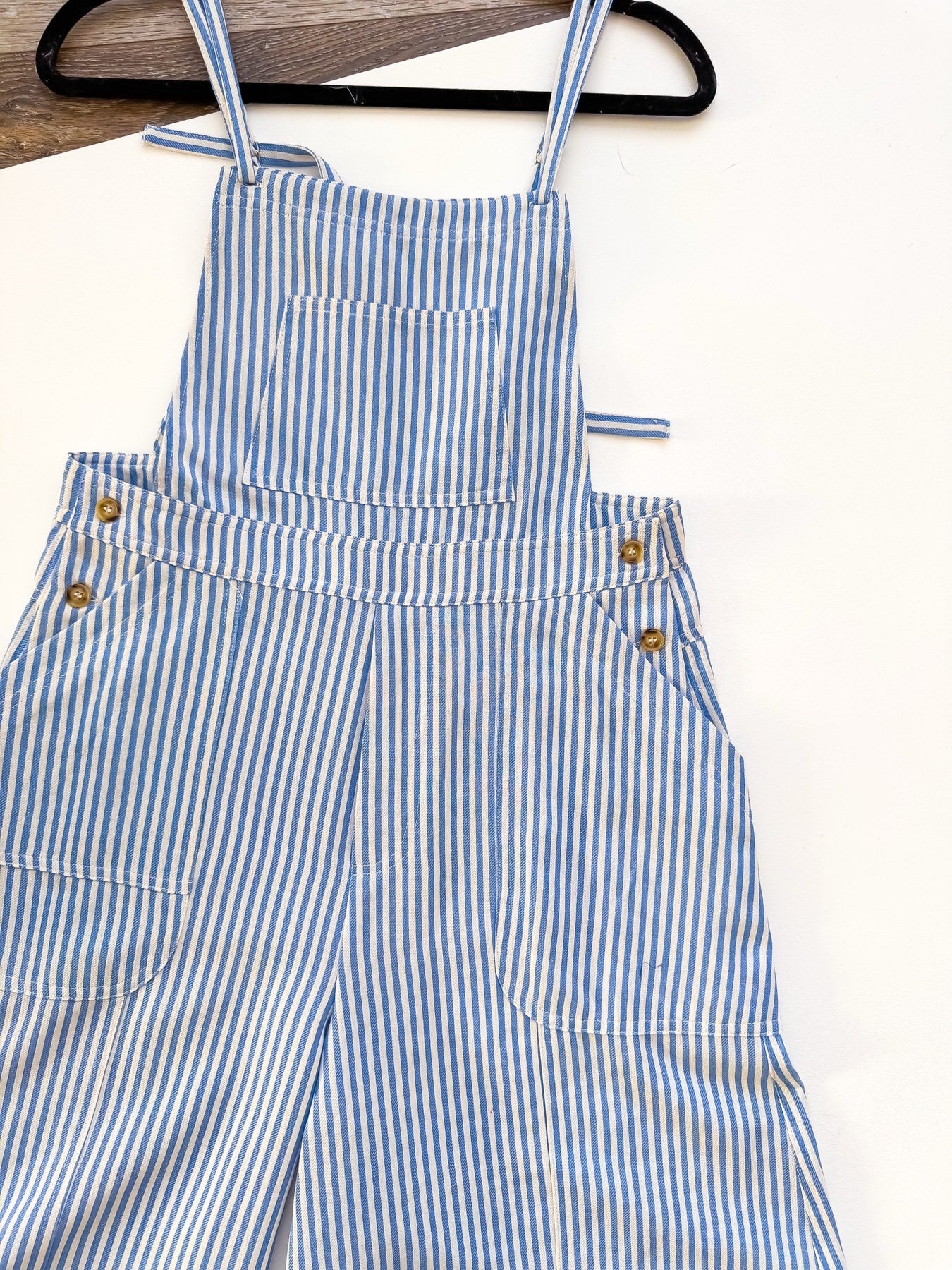 Blue Skies Stripe Wide Leg Overalls detail