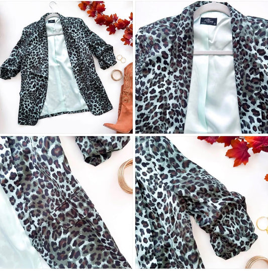Autumn on Main Street Leopard Satin Blazer