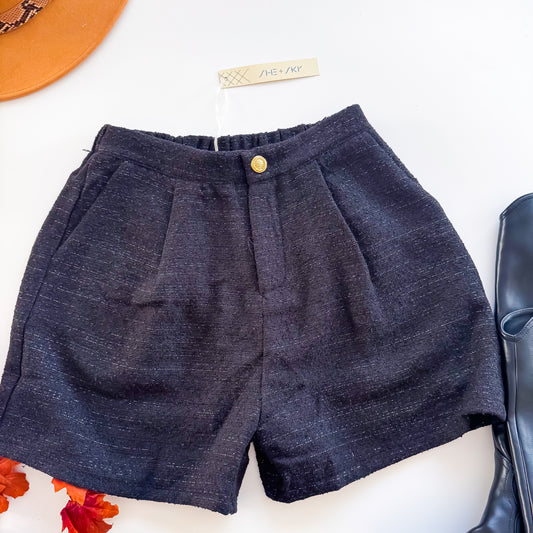 Black Tweed Shorts with Pockets