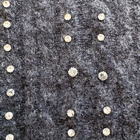 Charcoal Rhinestone Cable Knit Sweater Top