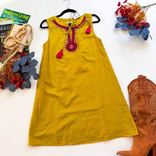 Marigold Tassel Embroidered Shift Dress