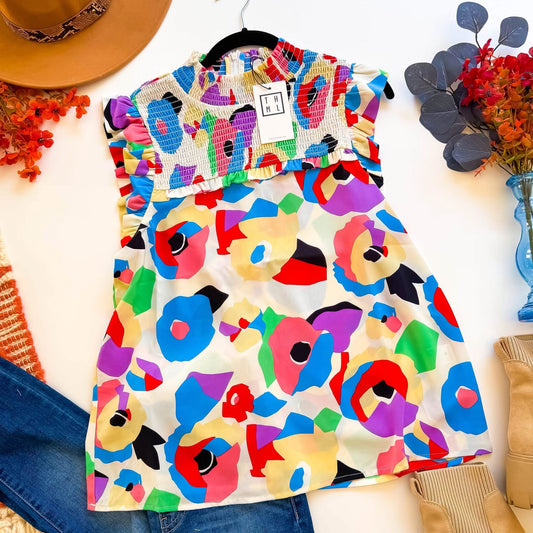 Colorful Ruffle Leopard Sleevless Top