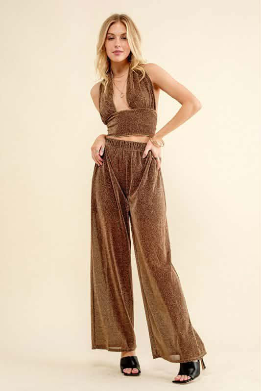 Golden Hour Shimmer Halter & Pant Set
