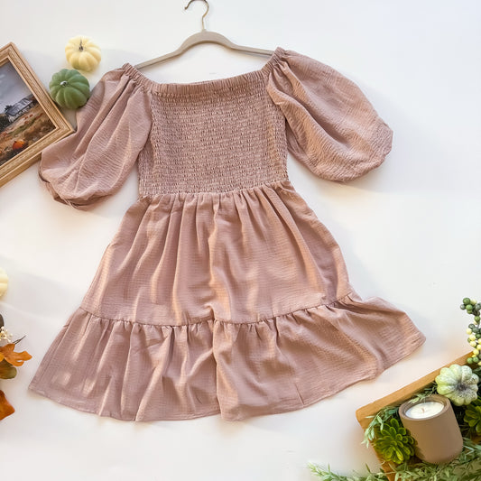 Sandstone Sweetheart Smocked Dress flat lay
