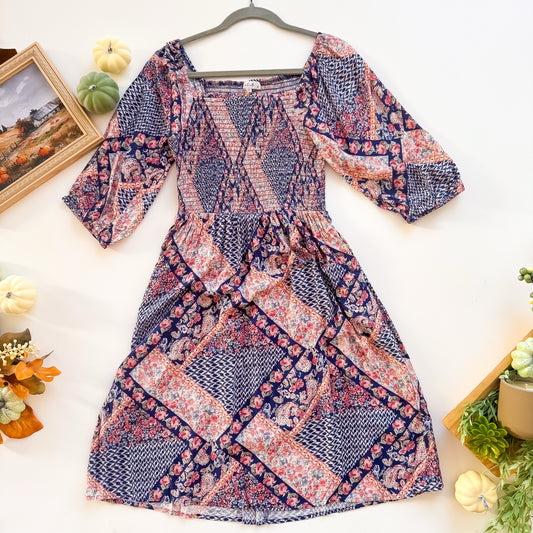 Patchwork Posy Smocked Dress front