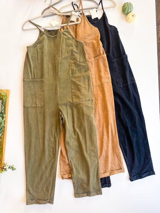 Harvest Hangout Washed Jumpsuit flat lay