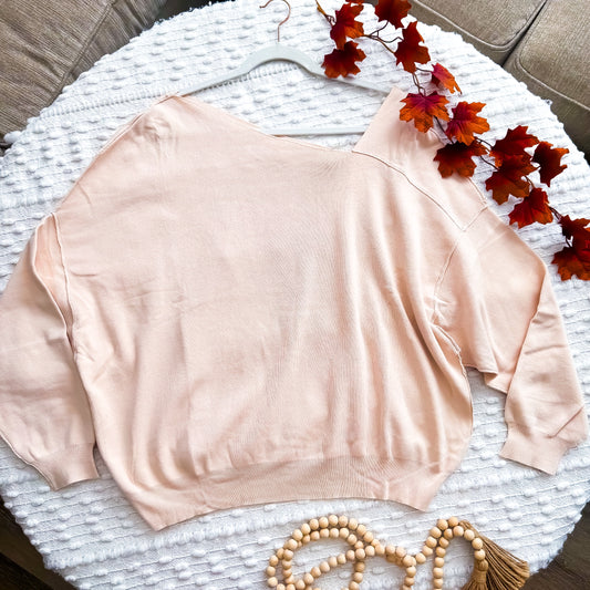 Apricot Cider Asymmetric Neck Knit Sweater