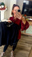 Babydoll blouse in burgundy and black