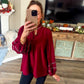 Burgundy babydoll blouse bubble sleeves