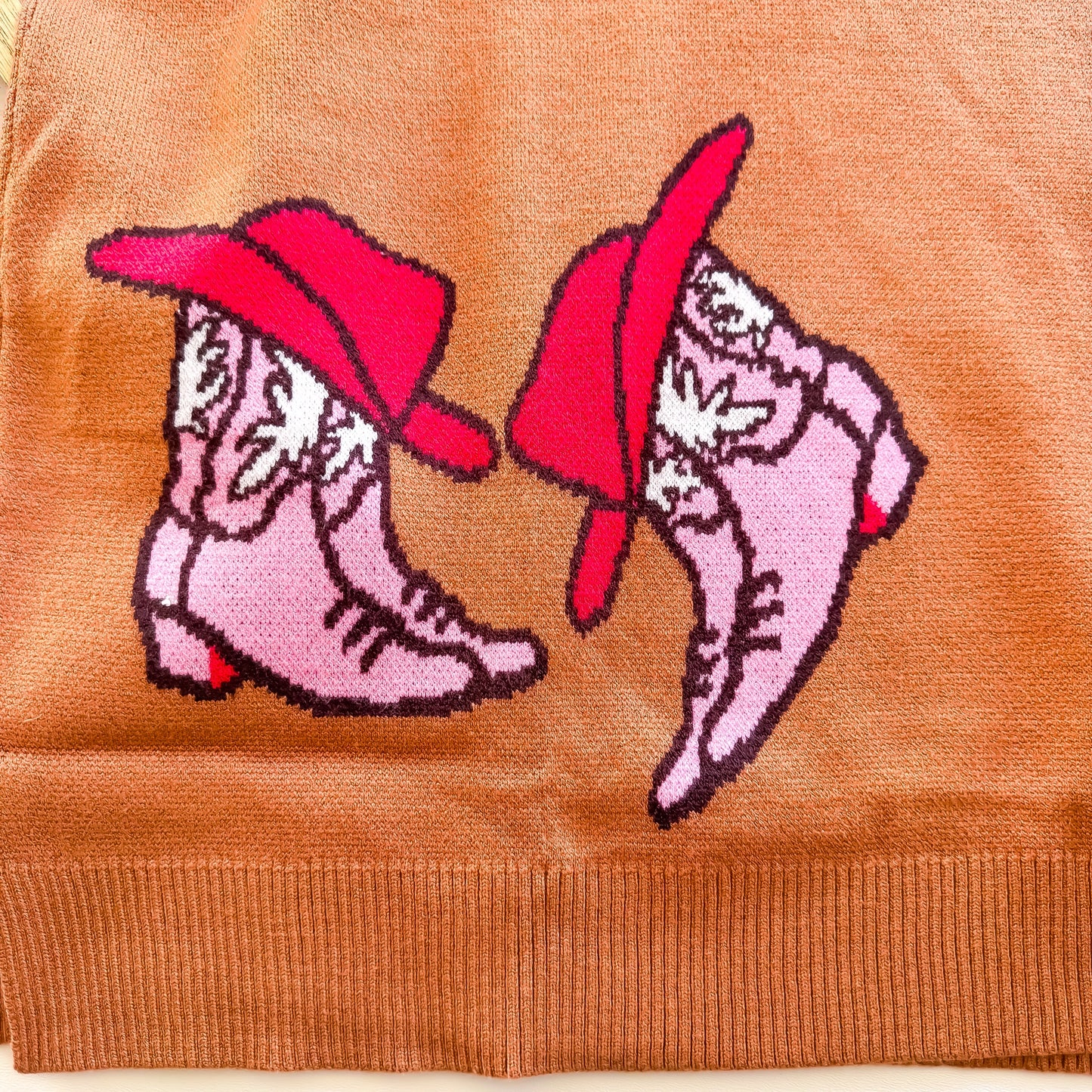 Fall Rodeo Darling - Pullover Cowboy Boots Print Sweater