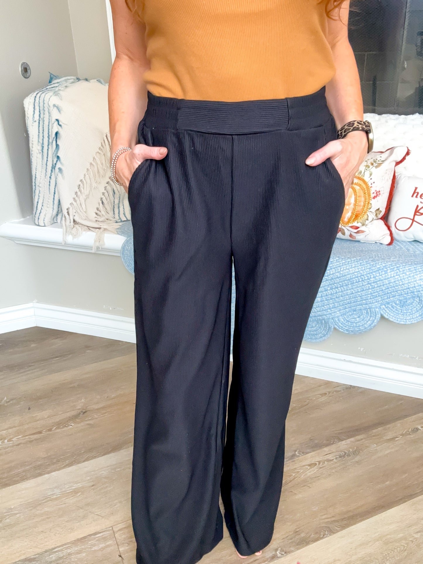 Black Walnut Ribbed Wide Leg Pants