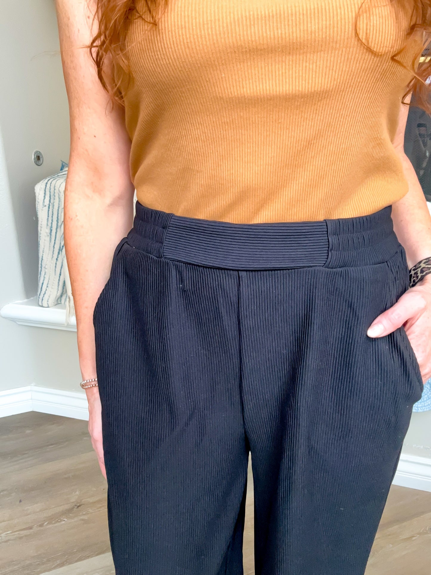Black Walnut Ribbed Wide Leg Pants