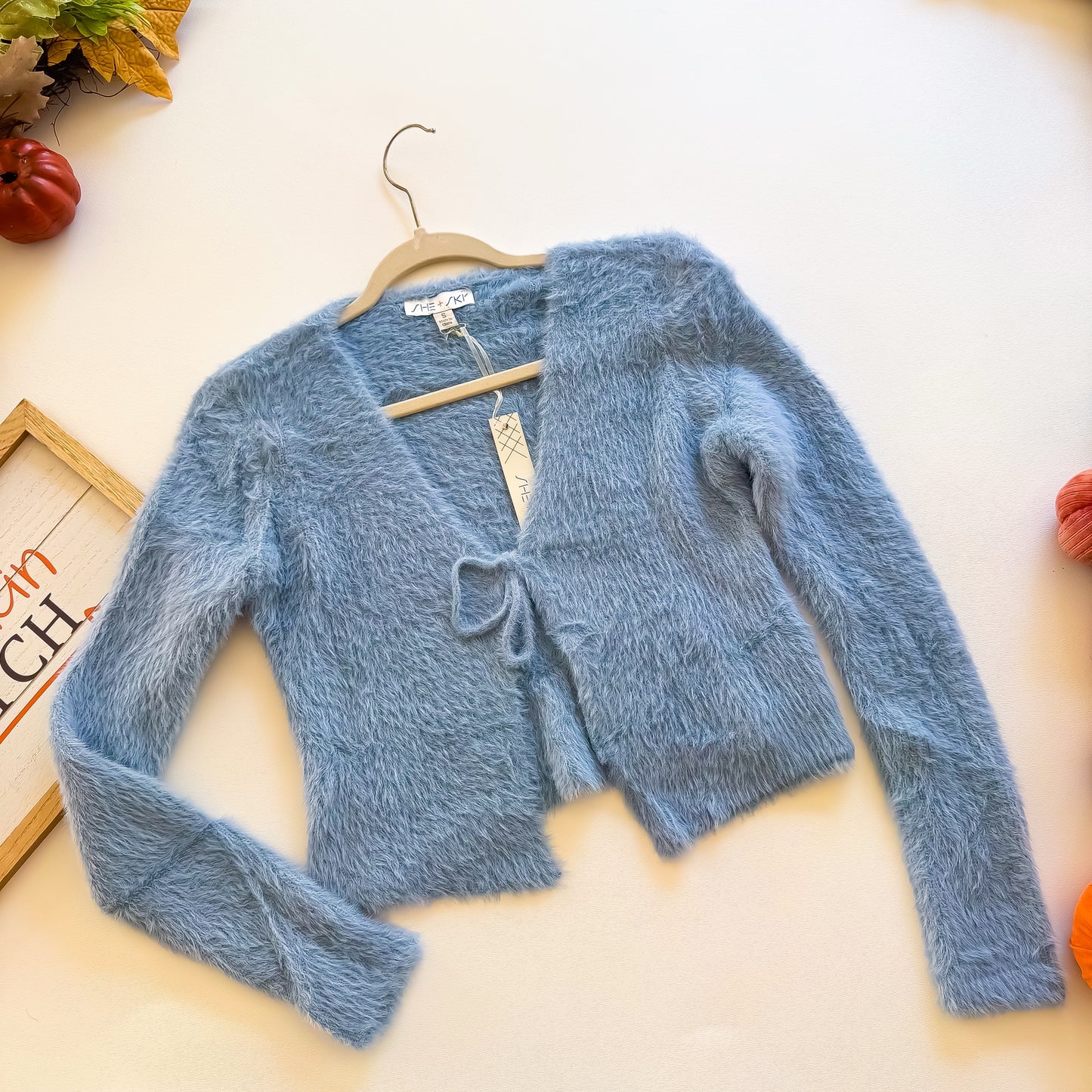 Cozy Cabin Cuddle - Long Sleeve Fuzzy Knit Front Tied Sweater Cardigan