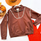 Umgee Mohme cocoa crochet trim quarter zip pullover
