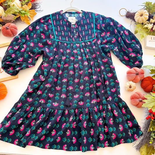 Fuchsia Fan Floral Smocked Tiered Dress