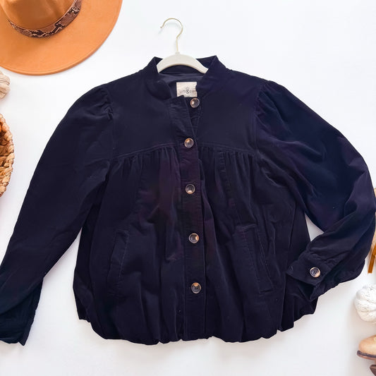 Umgee black corduroy bubble hem puff sleeve jacket