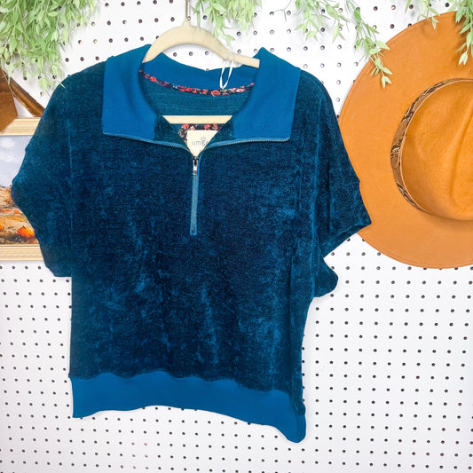 Cozy Cabin Teal Chenille Half-Zip Pullover