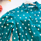 Dotted Pumpkin Patch - Short Sleeve Woven Polka Dot Print Ruffle Neck Button Down Top