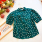 Dotted Pumpkin Patch - Short Sleeve Woven Polka Dot Print Ruffle Neck Button Down Top