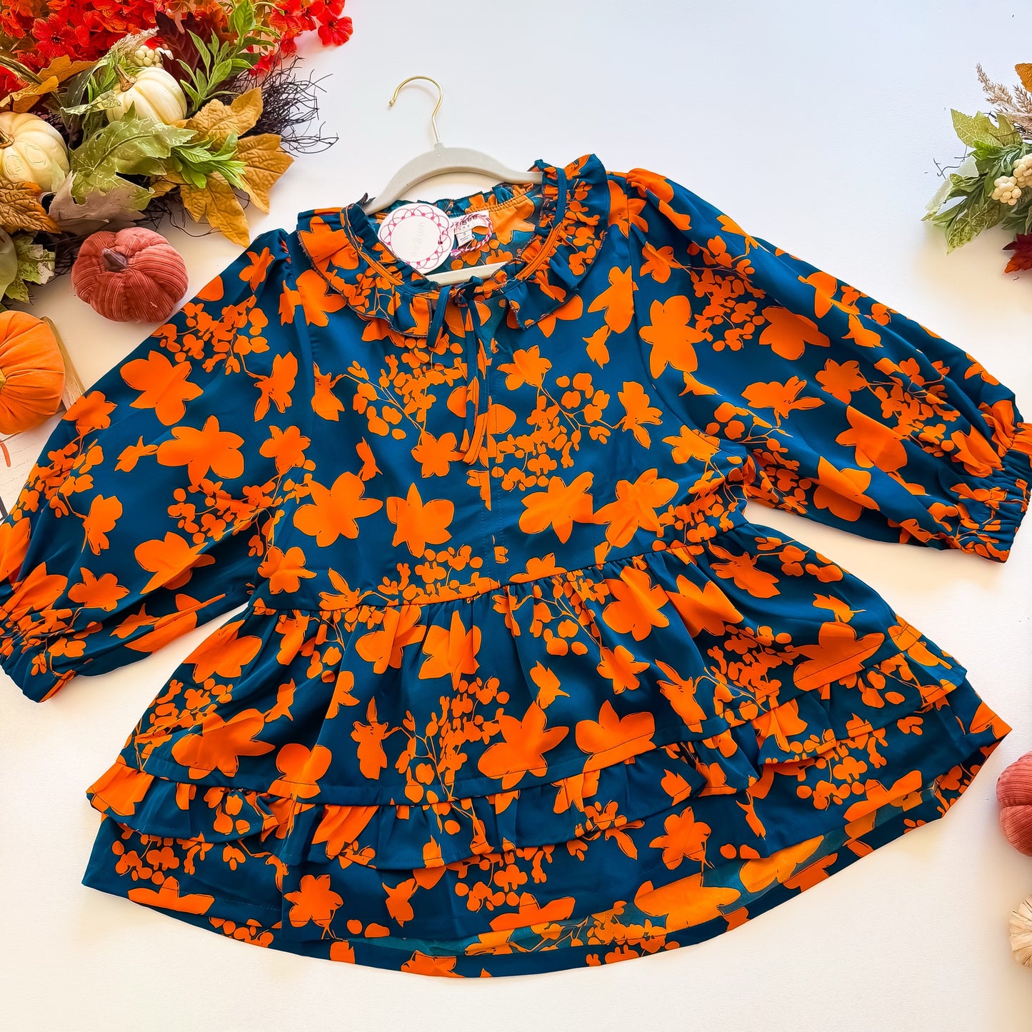 Harvest Bloom Ruffle Neck Blouse