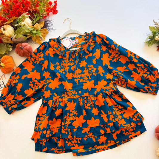 Harvest Bloom Ruffle Neck Blouse