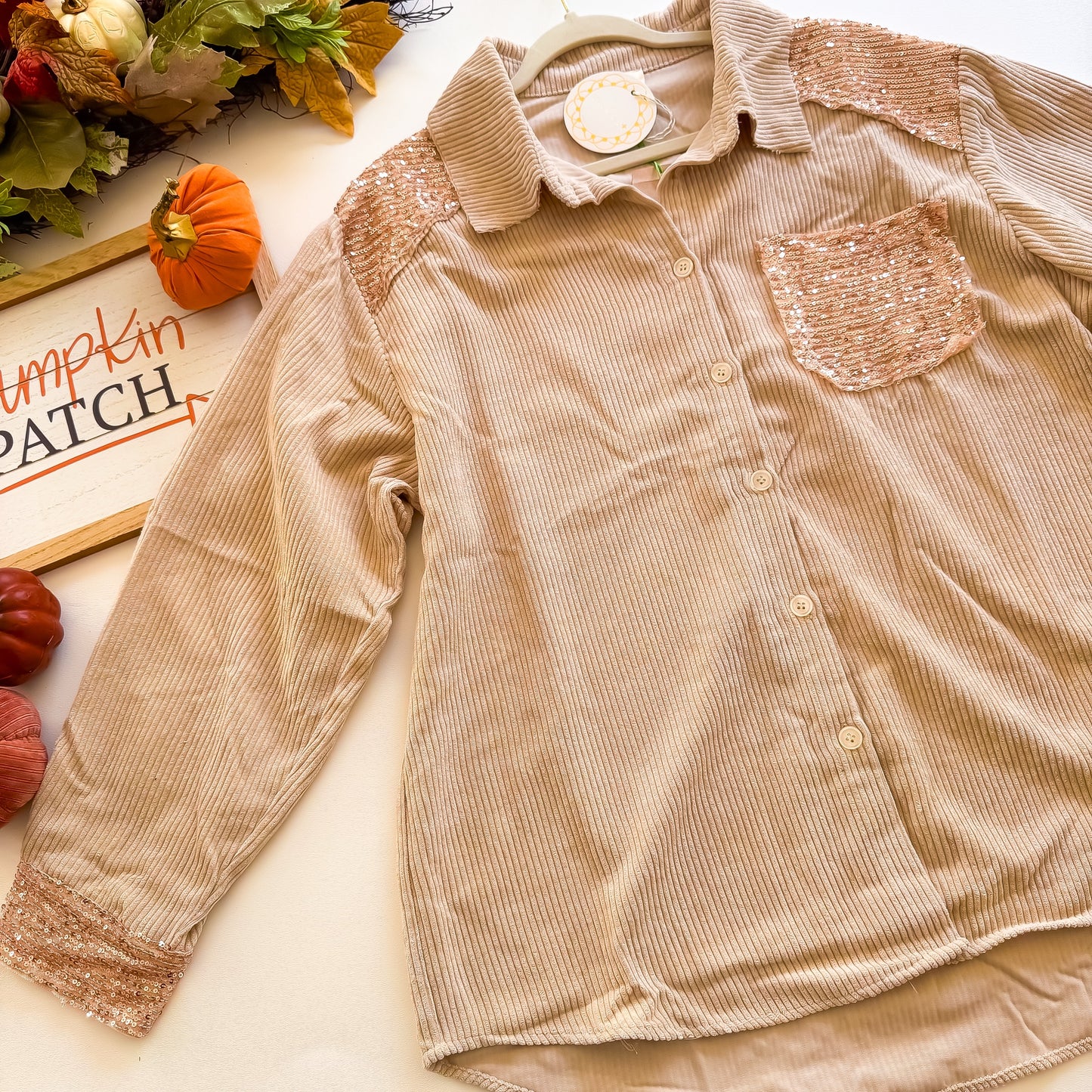 Rose Gold Hayride Sequin Cord Shacket