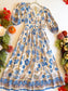 Orchard Sunday Best - 3/4 Sleeve V Neck Border Print Woven Midi Dress With Pockets