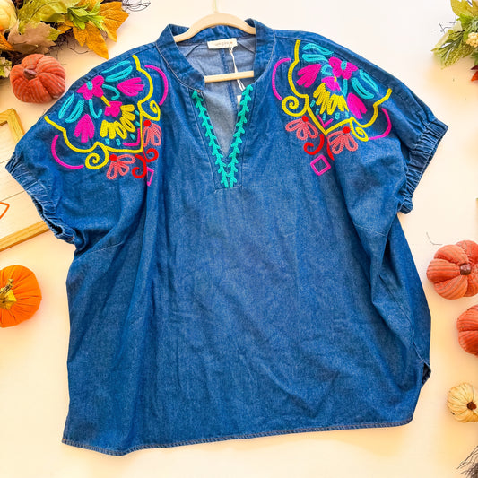 Fiesta Fall Embroidered Denim Tunic