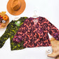Umgee velvet burnout floral blouse in moss and coral