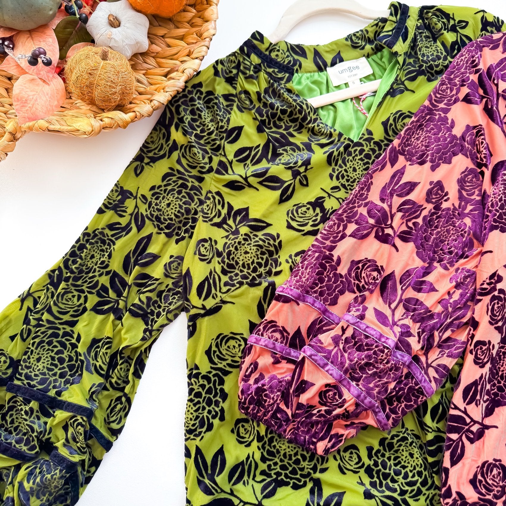 Umgee velvet burnout floral blouse sleeve detail