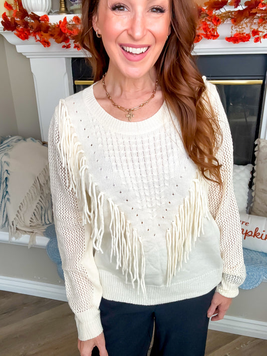 Golden Harvest Cream Fringe Sweater